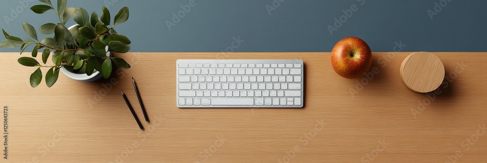 Leinwandbilder nordic minimalist workspace sleek wooden desk with digital tools and greenery - modern remote learni