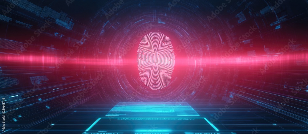 Poster Futuristic Fingerprint Scanning Interface with Organic Elements and Space for Text Integration in Cybersecurity Theme