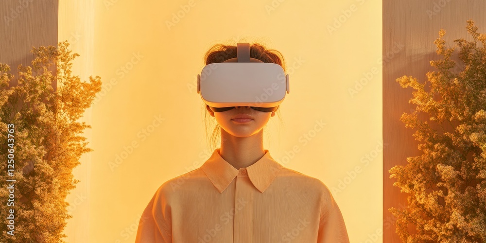 Leinwandbilder immersive virtual reality training youthful woman in minimalist setting - interactive educational te