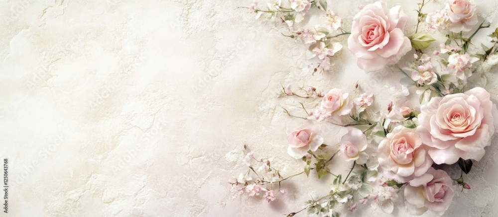 Poster elegant pink rose bouquet on a soft background with ample copy space for romantic themes or invitati