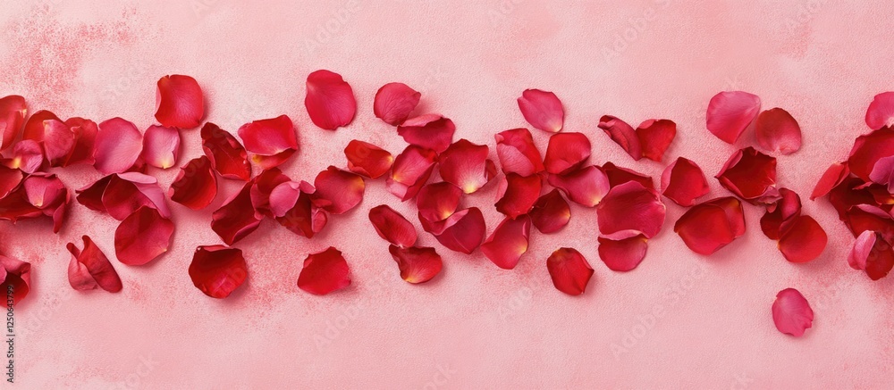 Aufkleber Rose petals on soft pink background creating a romantic ambiance with ample blank space for textual overlays or design elements