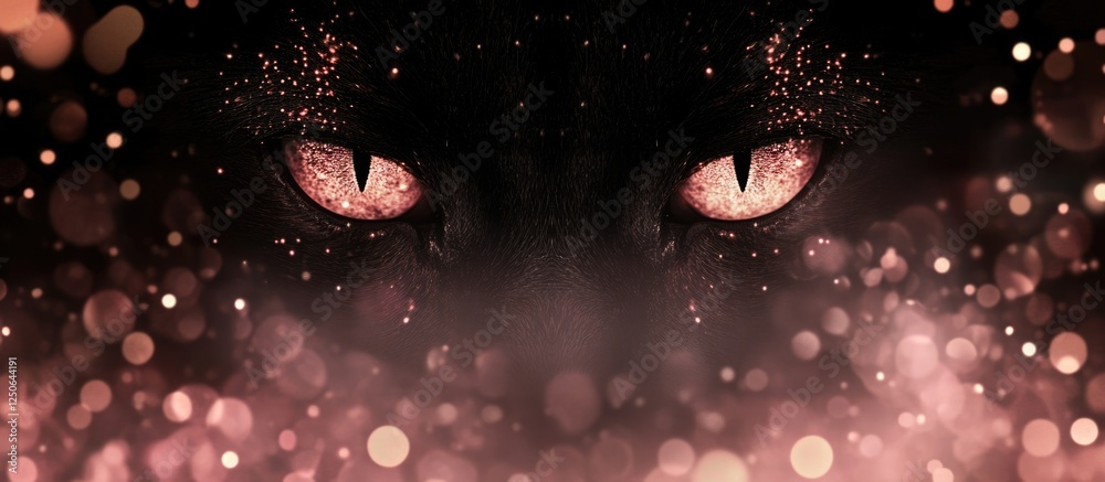 Poster Rose gold glitter shimmer backdrop with blurry cat's eyes creating a mystical atmosphere and ample space for text or design elements