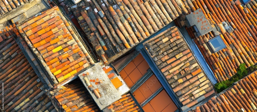 Poster colorful rooftop textures and patterns of traditional mediterranean architecture from above