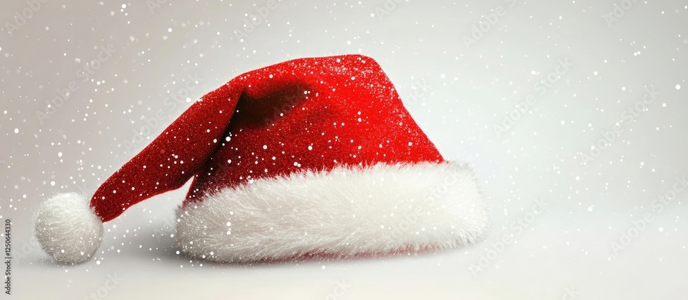 Poster Santa Claus Hat adorned with Metallic Threads on a Soft Snowy Background with Room for Custom Text