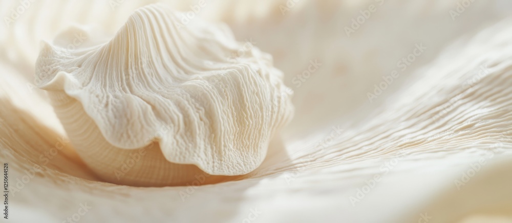 Poster Delicate seashell resting on a soft light background showcasing intricate textures and natural beauty in a serene composition.