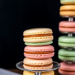 Delicious pastel macarons stacked on a glass stand