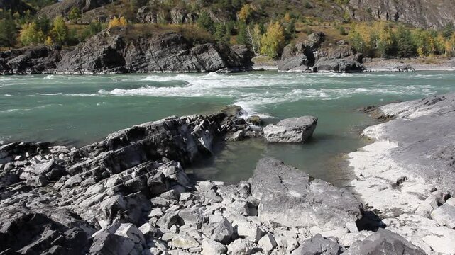 Autumn landscape in Chemal, Altai mountains and Katun river. 