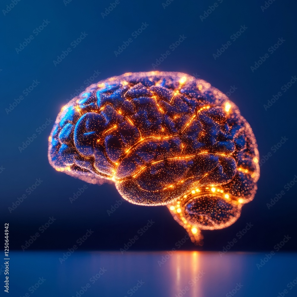 Poster Futuristic AI Learning Visual Neon Digital Brain on Glossy Surface - Cutting-Edge EdTech Content and Modern E-Learning Solutions for Business Innovation