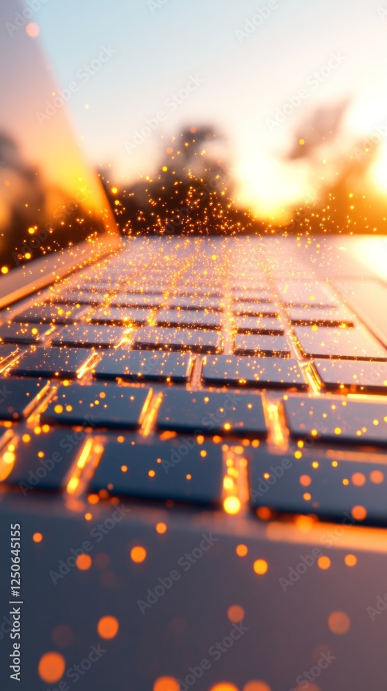 Fototapete Modern Cybersecurity Interface Sleek Keyboard with Holographic Security Icons and Digital Elements - Futuristic Tech Content for IT Solutions and Data Protection Strategies