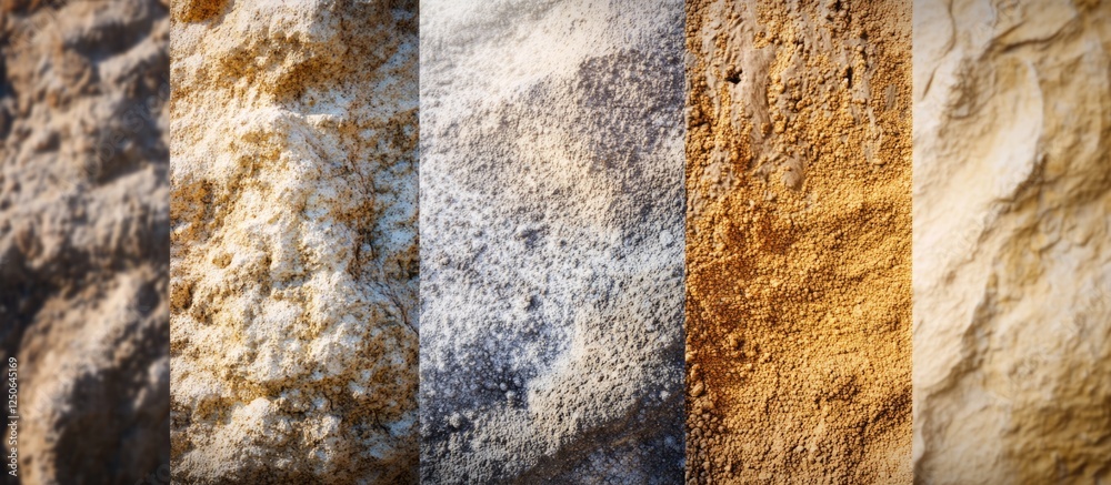 Poster diverse textures of sandstone varieties showcasing natural colors and patterns in geological formati