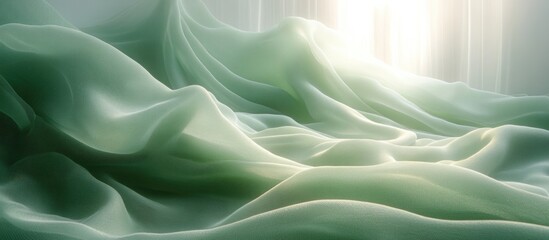 Stylish green wave patterned curtains with a soft texture and natural light creating an elegant ambiance in a serene interior setting