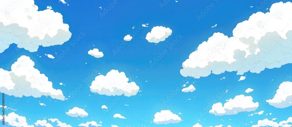 Poster scattered fluffy white clouds against a vibrant blue sky creating a serene and uplifting atmosphere 