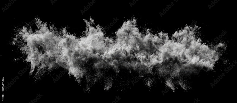 Aufkleber Sandy explosion dust cloud on black background Abstract texture element for graphic design use in digital art and creative projects