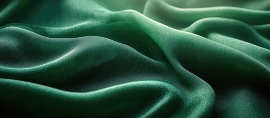 Obraz premium Elegant green velvet fabric close-up showcasing rich texture and depth, perfect for sophisticated design backgrounds and presentations.