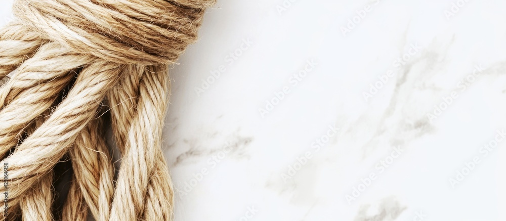 Aufkleber Natural twine cord roll on a textured background showcasing the rustic appeal of jute for crafts and design projects.
