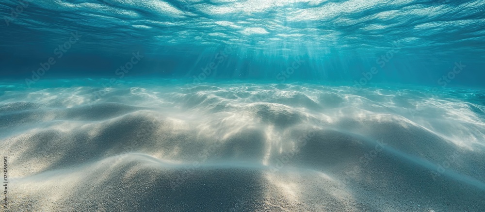 Aufkleber Underwater sandy beach texture with soft light rays illuminating tranquil ocean floor and creating a serene marine atmosphere