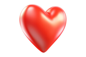 Shiny red heart with smooth, glossy texture isolated on white transparent background, symbol of love, passion and romance concept of Valentine Day