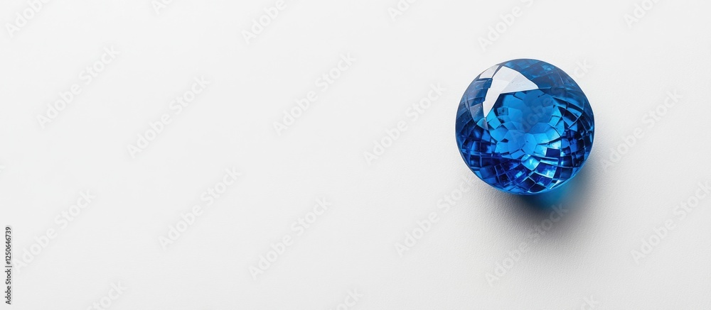 Poster Sapphire gemstone top view on white background with ample space for customizable text or design elements