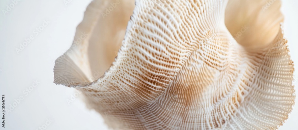 Poster Elegant seashell with intricate textures displayed on a clean white background showcasing natural beauty and coastal aesthetics.