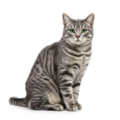 Obraz premium Gray Tabby Cat Sitting Isolated on White Background