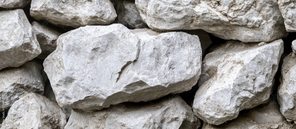 Poster Grey stone scree texture background featuring crushed rocks in natural arrangement ideal for design and construction projects.