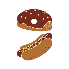 delicious hot dog and bun fast food icon set flat design illustrations
