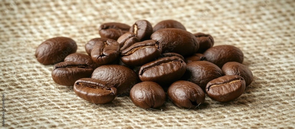 Aufkleber roasted coffee beans on burlap background ideal for coffee shop advertising and website visuals with