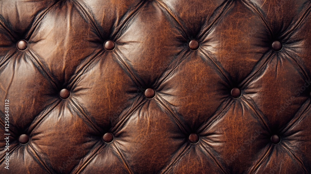 Aufkleber Rustic brown leather texture with button tufting creating a classic and elegant background suitable for banners and design projects.