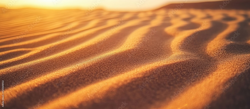 Aufkleber Brown desert sand texture close-up with ripples illuminated by warm sunlight creating a tropical beach pattern.