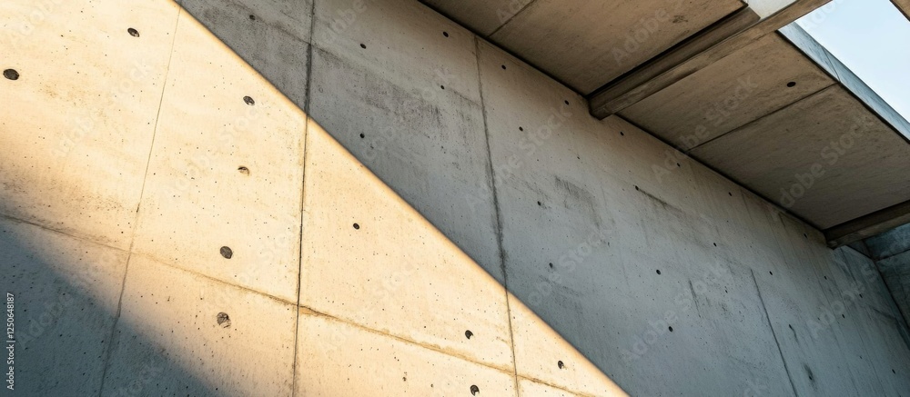 Poster geometric patterns of roof shadow cast on a textured concrete wall in natural sunlight showcasing ar