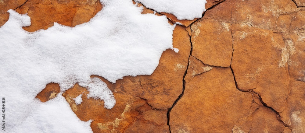 Poster rock surface with snow and cracks showcasing natural geological textures and colors for backgrounds 