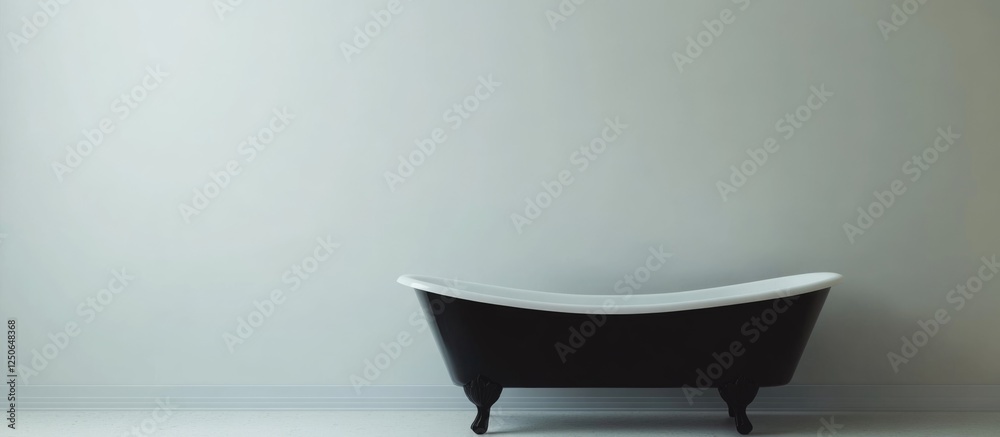 Poster scandinavian bathroom interior showcasing a sleek black bathtub with minimalist design and ample emp