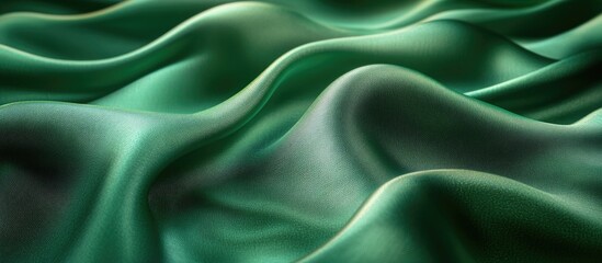 Fototapeta premium Elegant green satin fabric texture with soft waves and gentle folds, perfect for luxurious backgrounds and design elements.