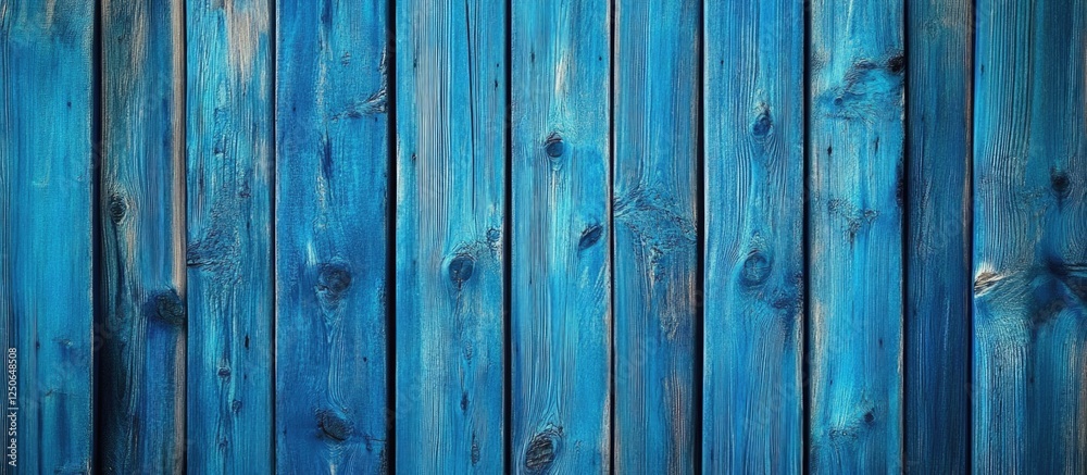 Aufkleber Panoramic rustic wooden texture background in vibrant blue with ample blank space for text or design elements