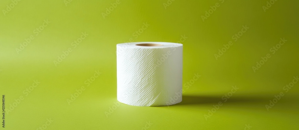 Poster toilet paper roll against a vibrant green background emphasizing cleanliness and simplicity in house