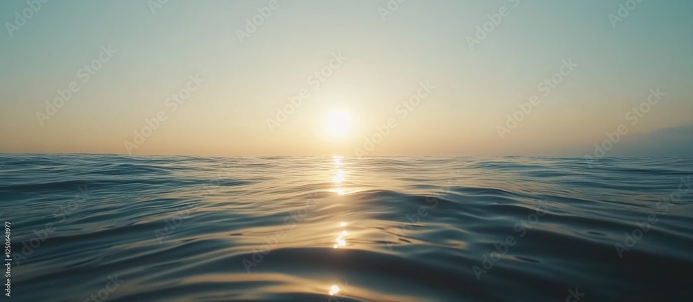 Poster seascape at sunset with soft light reflecting on calm water surface creating gentle ripples for peac