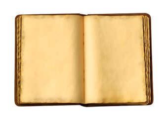 Old Open Medieval Book with Worn Parchment Pages - Isolated on Transparent Background.