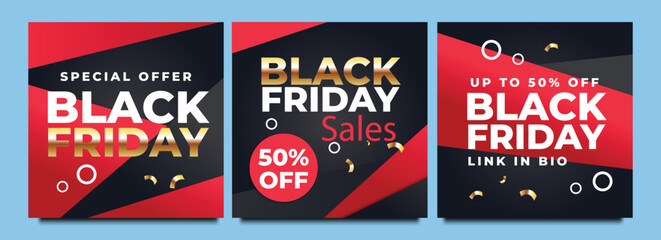 Black Friday sale template. Set of Editable minimal square banner template. Black and yellow background color with shape. Suitable for social media post and web ads.