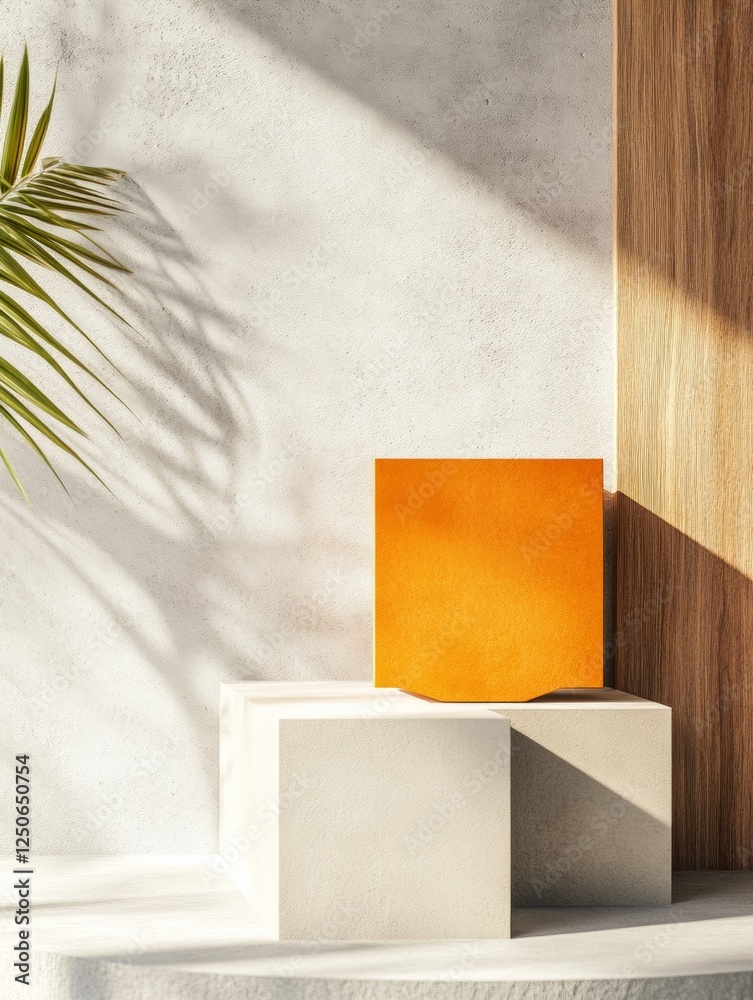 Leinwandbilder Minimalist Education Display Vibrant Textbook on Sculpted Concrete Block with Sunlit Shadows Modern Academic Visuals for Digital Learning Content and Library Design Trends