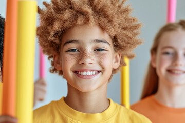 Vibrant Youth Collaboration Diverse Teens with Colorful Posters in School Hallway - Dynamic Nonprofit Campaign and Educational Community Engagement