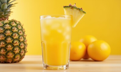 Refreshing tropical drink with pineapple garnish