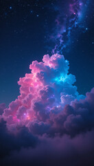 neon pink and deep blue clouds illuminated by ethereal cosmic light, soft glowing mist, and a dreamy starry sky for futuristic and fantasy-themed backgrounds