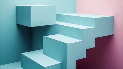 Abstract Pastel Blue Staircase Structure Against Pink Wall