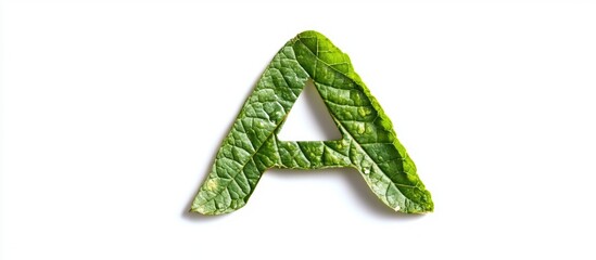 Alphabet letter A made of green leaf texture isolated on white background representing nature and environmental themes.