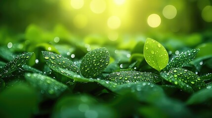 A soft, blurred background featuring gradients of green hues with light spots creating a bokeh effect,