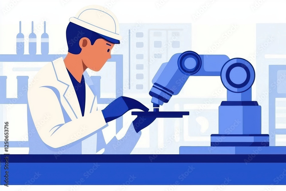 Poster technician configuring ai-driven research system in modern laboratory setting