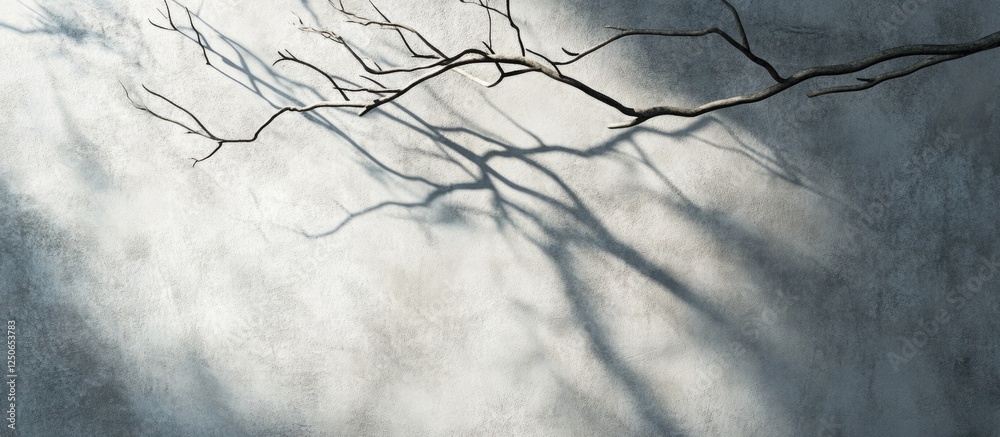 Aufkleber soft gray wall with intricate shadows of tree branches creating a serene and artistic atmosphere. pe