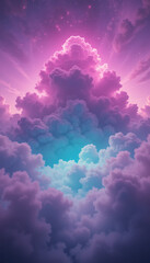 neon pink and deep blue clouds illuminated by ethereal cosmic light, soft glowing mist, and a dreamy starry sky for futuristic and fantasy-themed backgrounds