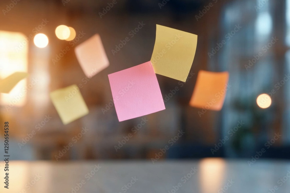 Aufkleber holographic office humor floating sticky notes and laughter in a futuristic workspace - enhancing co
