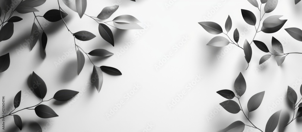 Aufkleber abstract nature-inspired shadow patterns of tree leaves and branches on a white wall creating a sere